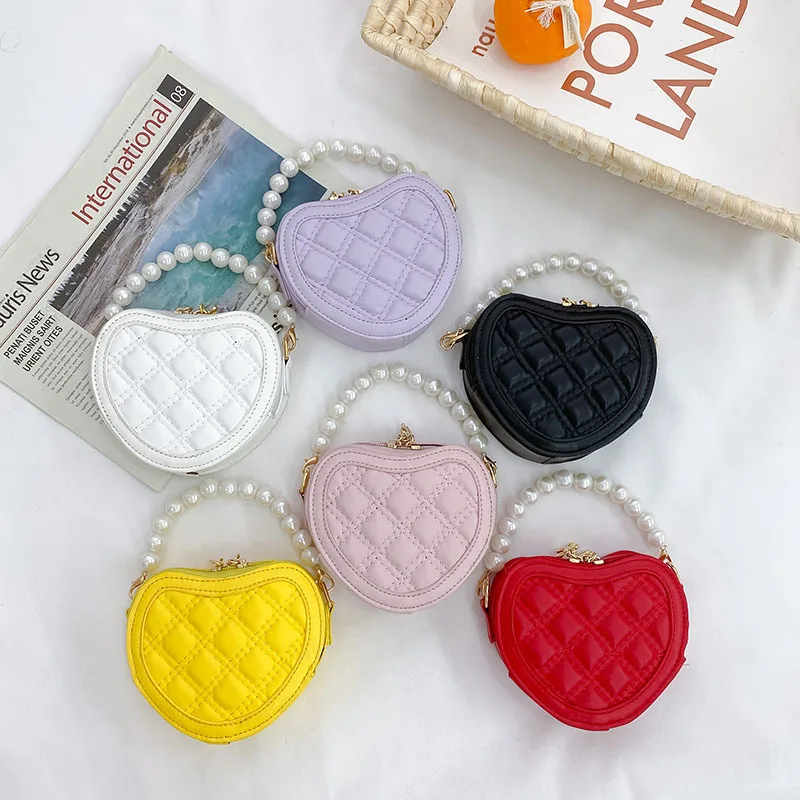 Mini Purse Chain - Cute Children's Heart-shaped Crossbody Bags Pearl