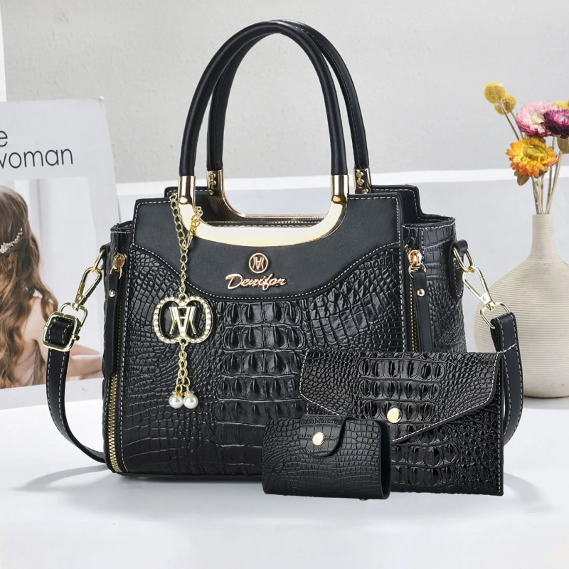 Women'S Bags Handbags - Women's Crocodile Texture Handbag Set, 3-Piece