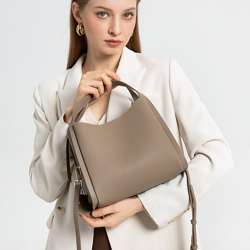 Top Handle Structured - BURMINSA Genuine Pebbled Leather Bucket Bags