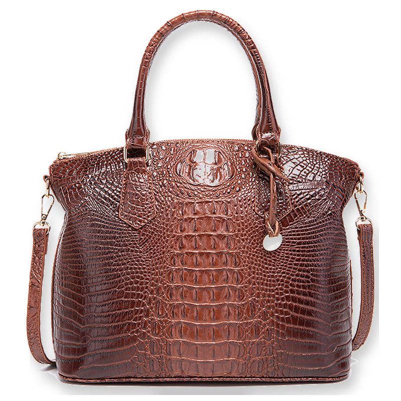 Top Handle Structured - Women's Vintage Crocodile Pattern Handbag Multi