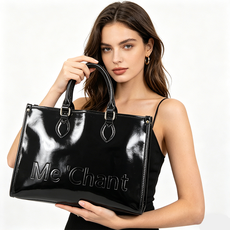 Women Black Glossy Patent PU L - Top Handle Structured ulasan dan harga