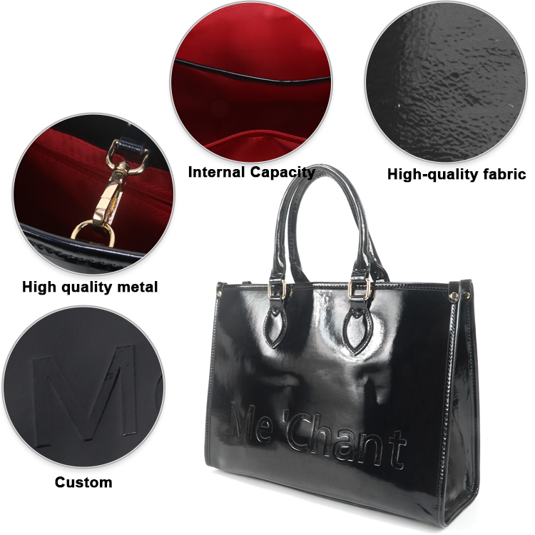 Women Black Glossy Patent PU L - Top Handle Structured ulasan dan harga