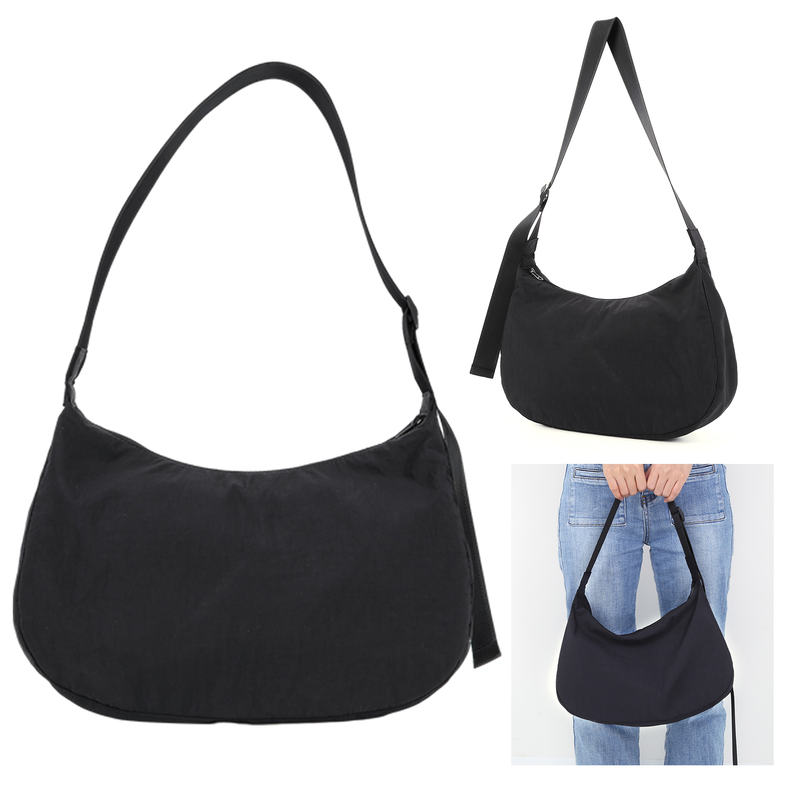 Women Nylon Shoulder Bag Zippe - Half Moon Crescent ulasan dan harga