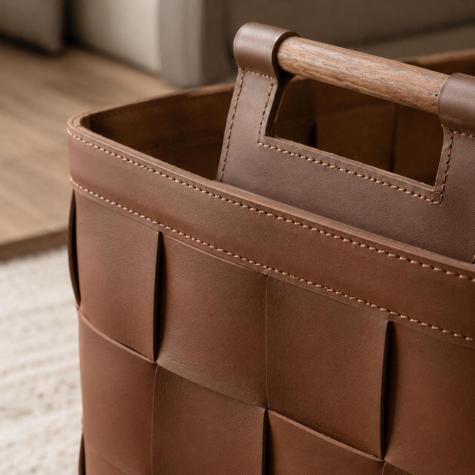 Woven Leather Basket Rigid Str - Top Handle Structured ulasan dan harga