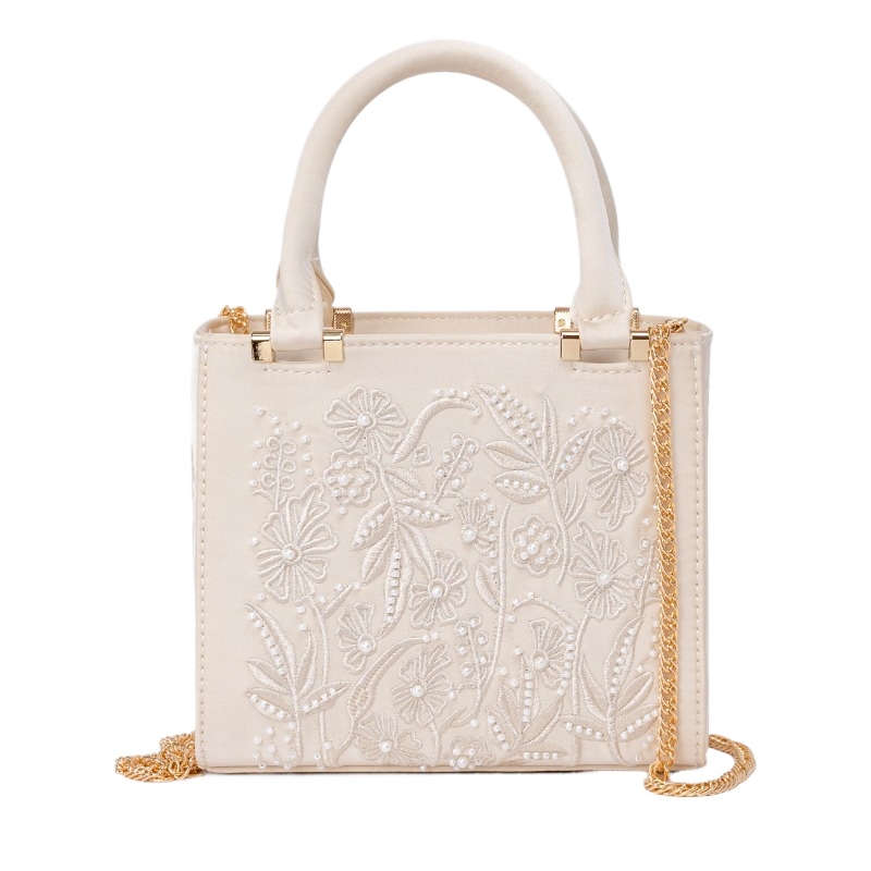 Embroidered Pearl Handbag Vint - Top Handle Structured ulasan dan harga